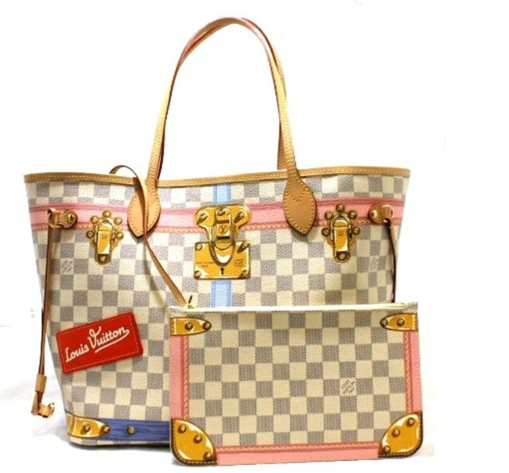 LOUIS VUITTON Neverfull Damier Azur White Tote Bag Summer Trunk Collection